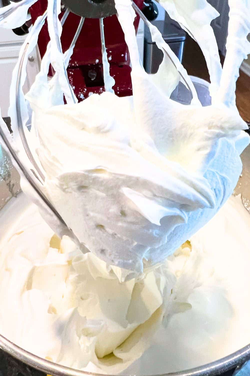 WHIPPED CREAM RECIPE with Heavy Cream - stiff stabilized whipped cream on a mixer beater