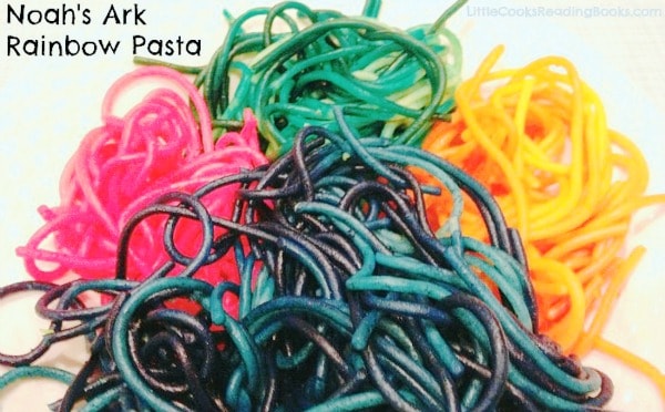 Rainbow Pasta on a plate in blue pink green and orange