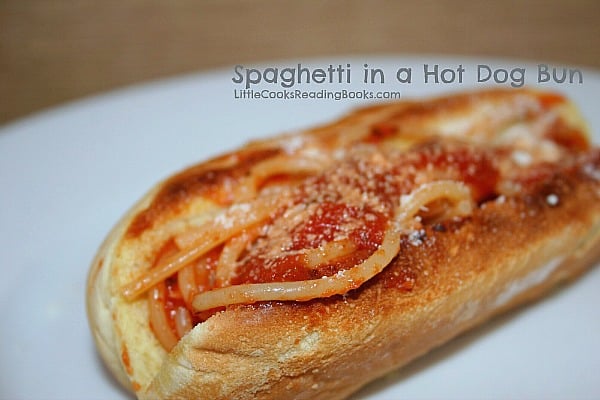Spaghetti In A Hot Dog Bun Recipe on a white plate