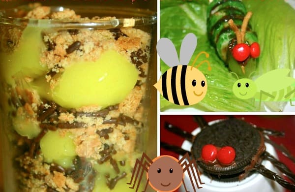 4 Crawly Cute Bug Theme Snacks different foods made to look like bug snacks for kids