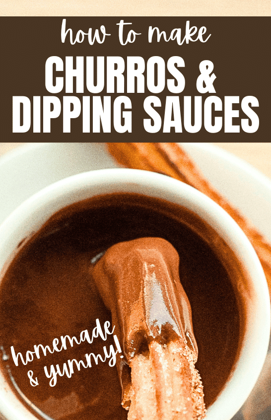 Churro Dipping Sauce Ideas For Homemade Churro Recipes TEXT OVER CHURRO DIPPED IN CHOCOLATE DIPPING SAUCEE