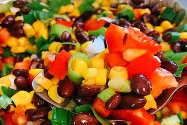 close up of Recipe for Black Bean and Corn Salad Easy Corn and Bean Salsa Dip
