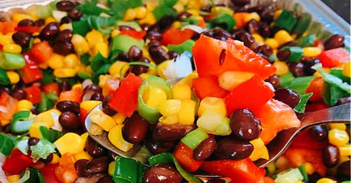 Recipe for Black Bean and Corn Salad Easy Corn and Bean Salsa Dip (salad with black beans corn avocado) close up of Recipe for Black Bean and Corn Salad Easy Corn and Bean Salsa Dip