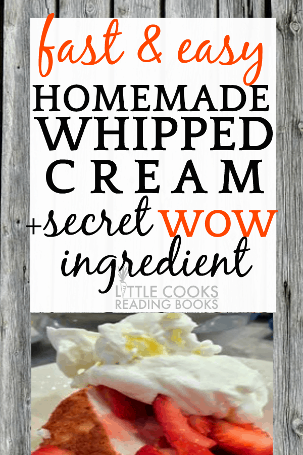 Homemade Whipped Cream Recipe (Plus a Secret Recipe Ingredient) whipped cream on strawberry shortcake