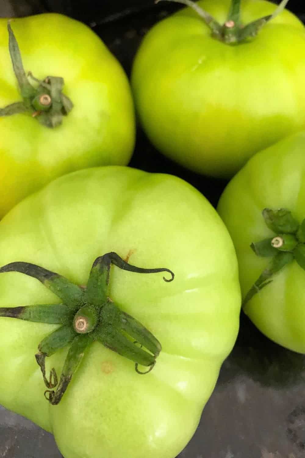 How To Cook Green Tomatoes From Garden or Store bought - four garden green tomatoes on a counter