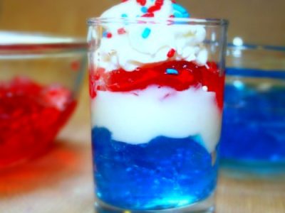 Easy Layered Red, White, Blue Jello Cups red white blue jello dessert