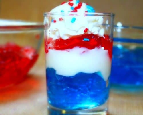 Easy Layered Red, White, Blue Jello Cups red white blue jello dessert