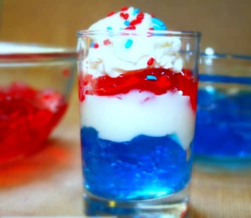 Easy Layered Red, White, Blue Jello Cups red white blue jello dessert