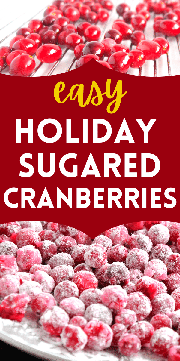 Easy Sugared Cranberries Recipe 2-Ingredient Sugared Cranberries - text over sugar cranberries on a white plate