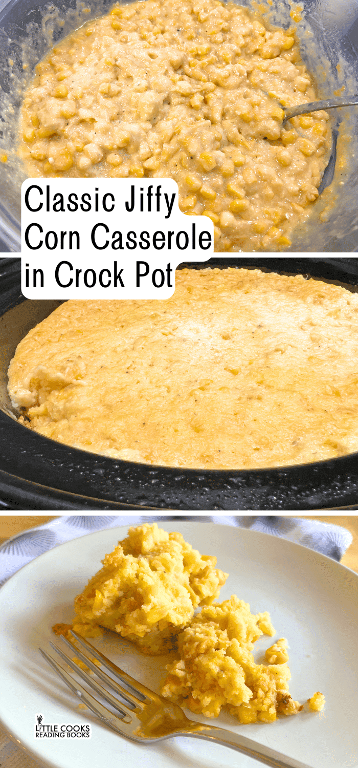 Classic Jiffy Corn Casserole in Crockpot how to make classic Jiffy corn casserole in slow cooker step by step recipe instructions pictures
