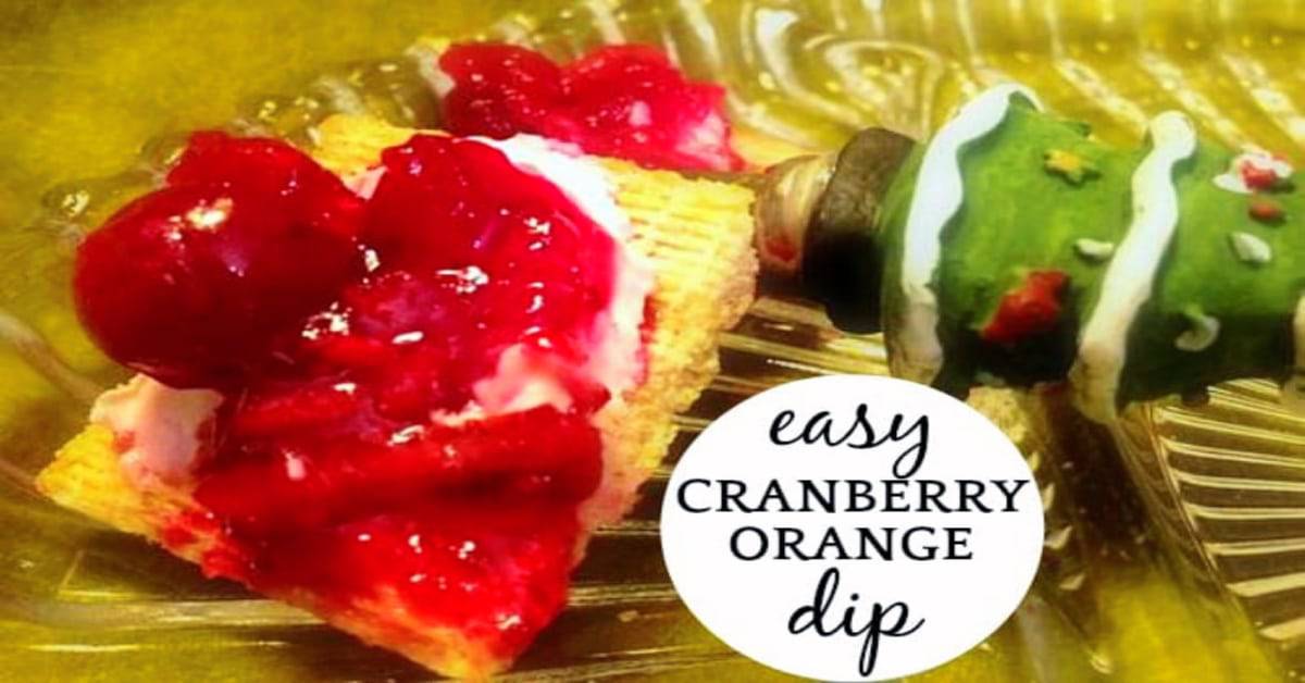 Cranberry dip with cream cheese for an easy cranberry sauce appetizer! Christmas appetizer with a Christmas tree spoon