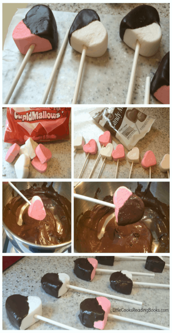 How To Make Marshmallow Pops Dipped In Chocolate step by step how to dip heart pink and white heart marshmallows in chocolate