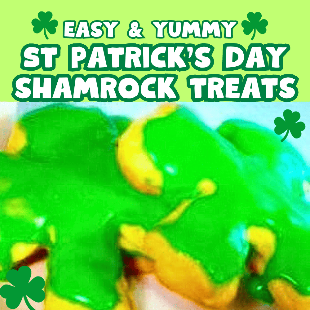 Easy Shamrock Treats For Kids St Patrick's Day Snacks GREEN SHAMROCK CAKES ON A PLATE WITH TEXT OVER THEM