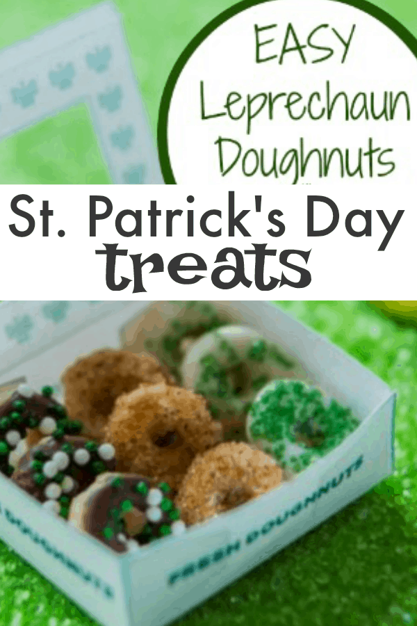 MORE FUN IDEAS: St Patrick's Day Treats like Leprechaun Snacks Mini Doughnuts (Edible St Patrick's Day Crafts!) - TEXT OVER MINI LEPRECHAUN SNACKS
