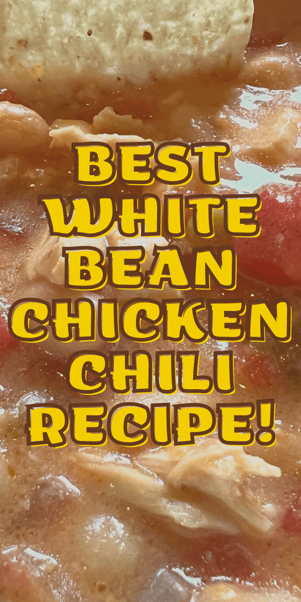 White bean chicken chili with text over it