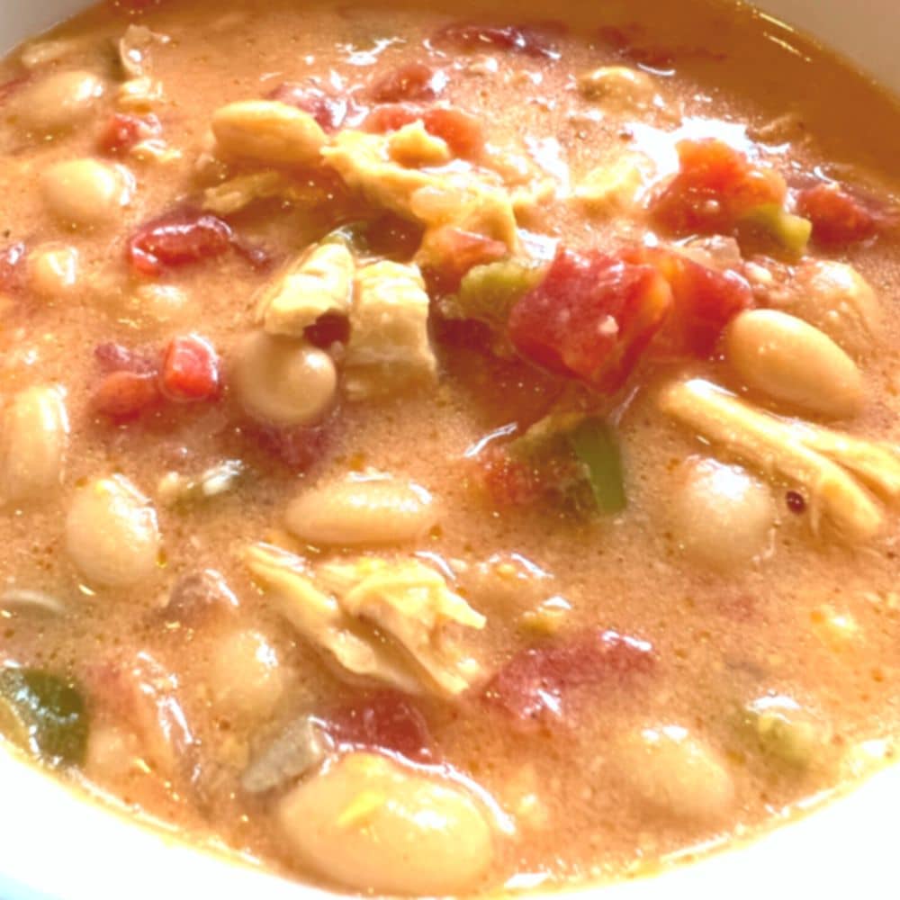 How Do You Make White Bean Chicken Chili close up of bowl of chili