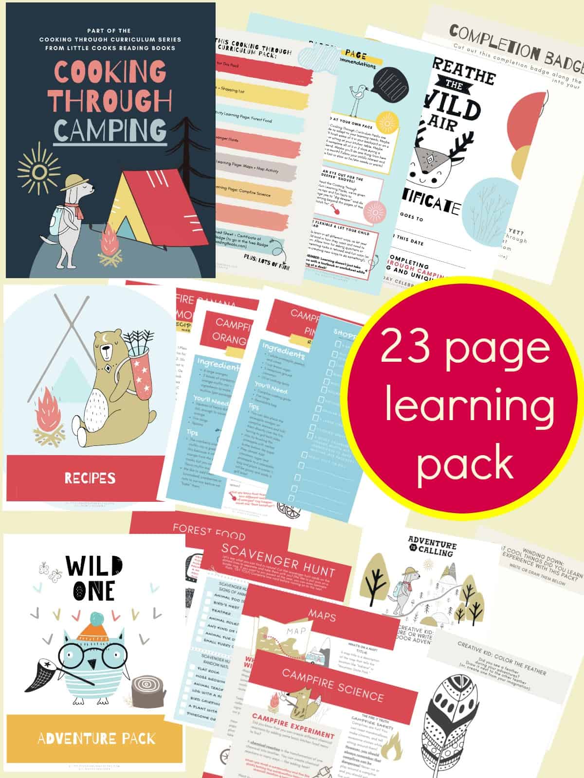 madlavning gennem Camping Learning Pack sider spredt ud