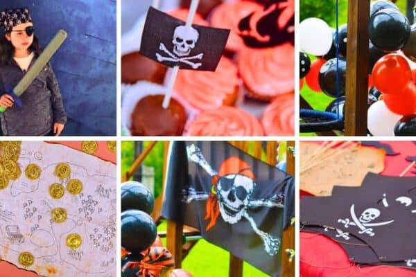 Best Pirate Party Theme for Kids Ideas - different pictures of pirate party snacks, pirate party games and pirate party decorations for kids parties