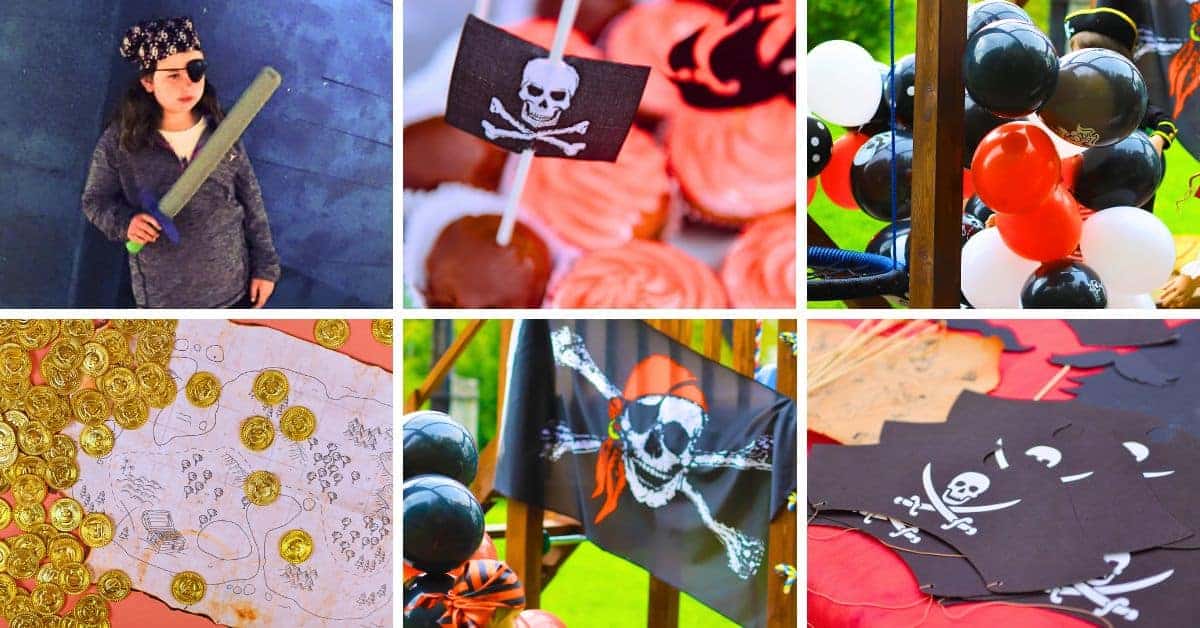 Best Pirate Party Theme for Kids Ideas - different pictures of pirate party snacks, pirate party games and pirate party decorations for kids parties