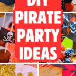 Pirate Birthday Party Ideas For Kids - text over different pictures of pirate party activities and pirate party foods for kids