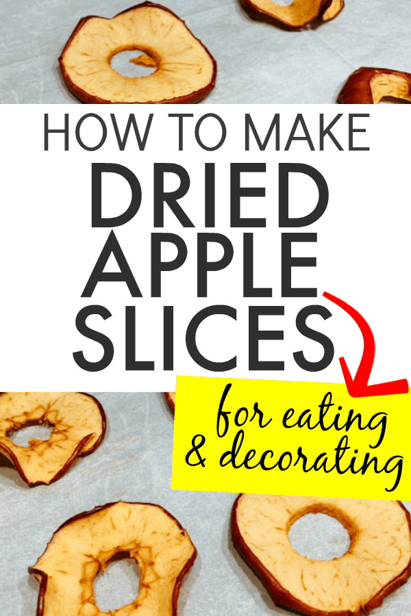 HOW TO DRY APPLES (dried apples in oven recipe) - text over dried apples on parchment paper
