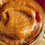 top down view of Recipe For Apple Butter in glass jar