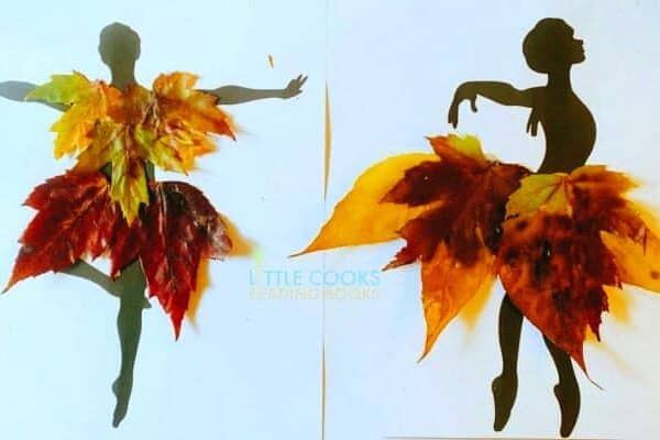 Fall Leaf Craft Ideas two dancer silhouettes with costumes made out of vibrant fall leaves