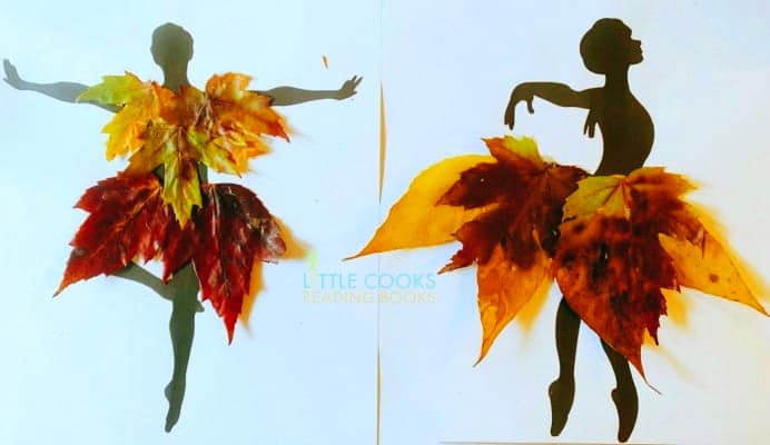 Fall Leaf Craft Ideas two dancer silhouettes with costumes made out of vibrant fall leaves