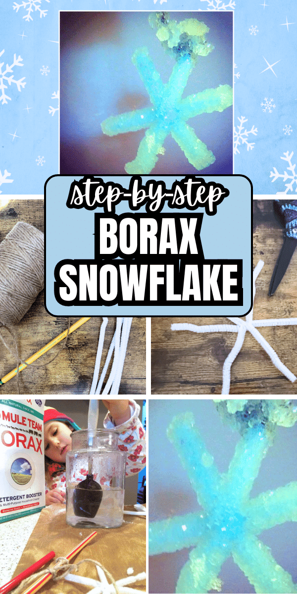Step By Step Crystal Snowflakes Project For Kids Activities (Making borax crystal snowflakes) - steps on how to grow Borax snow flake crystals for ornaments or science projects