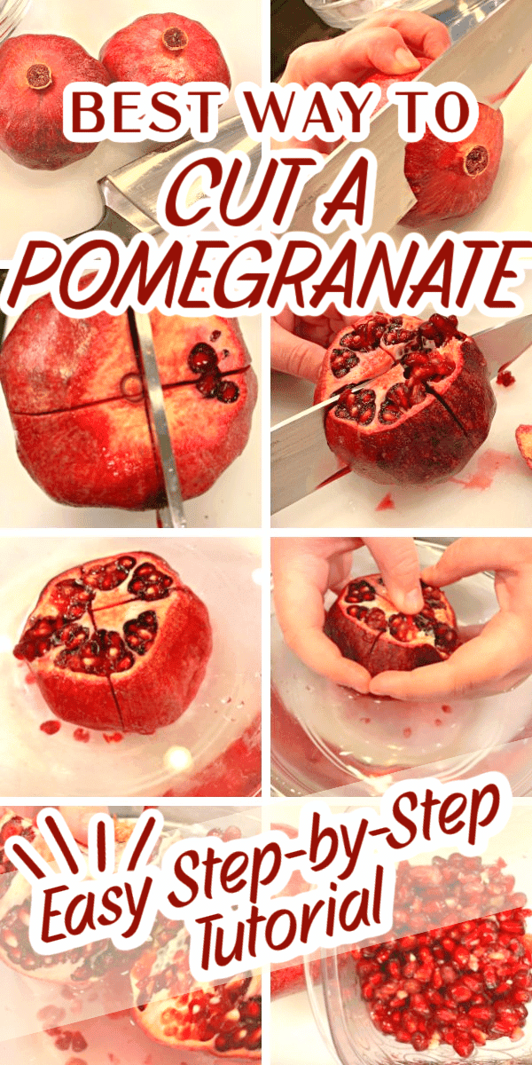 Step by Step how to cut pomegranates ruby red fruits 