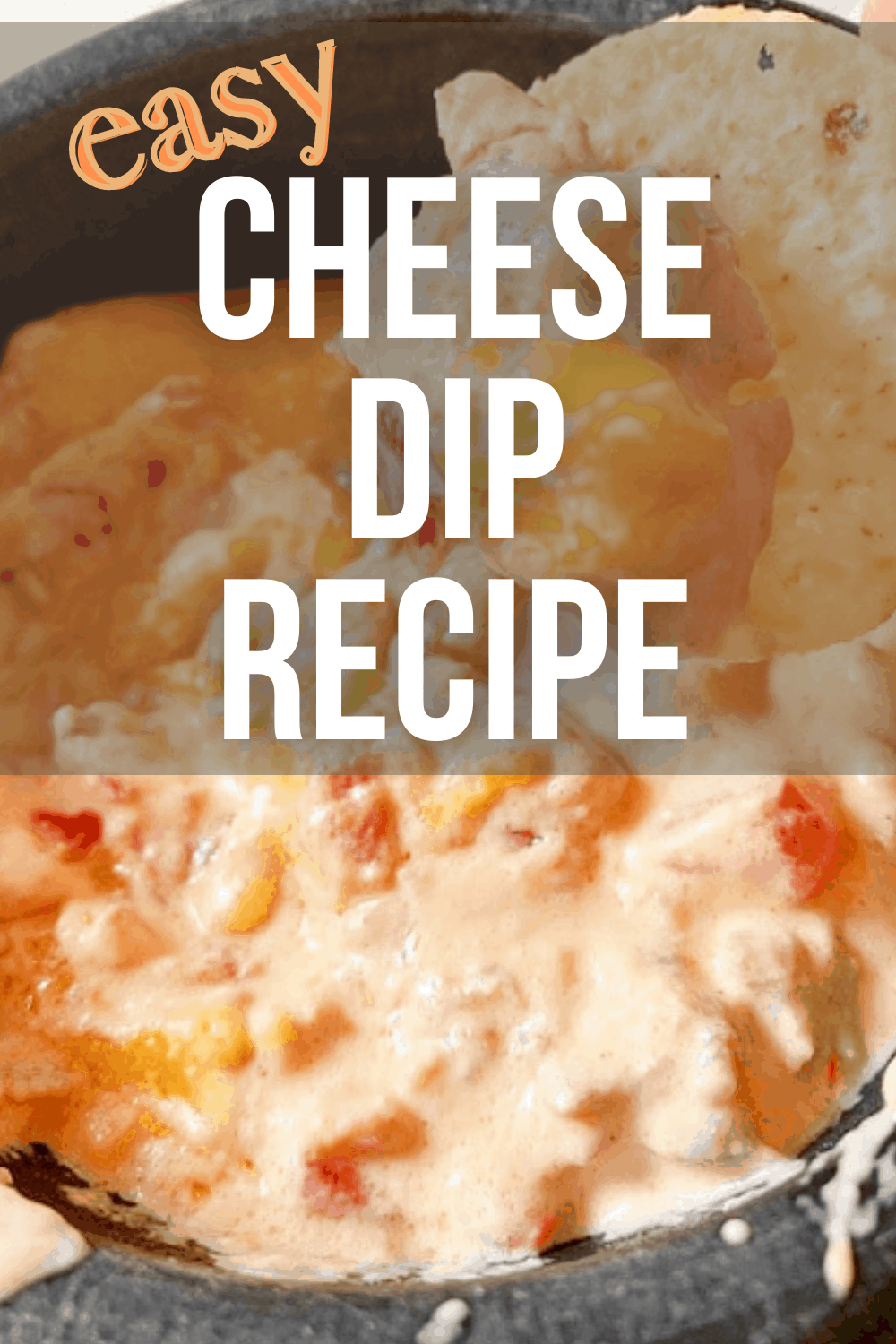 Cheese dip recipe with tortilla chips with text over it