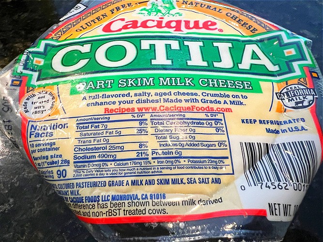 What is Cotija cheese similar to close up image of cotija cheese package