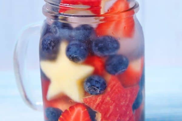 red white blue drink in a mason jar