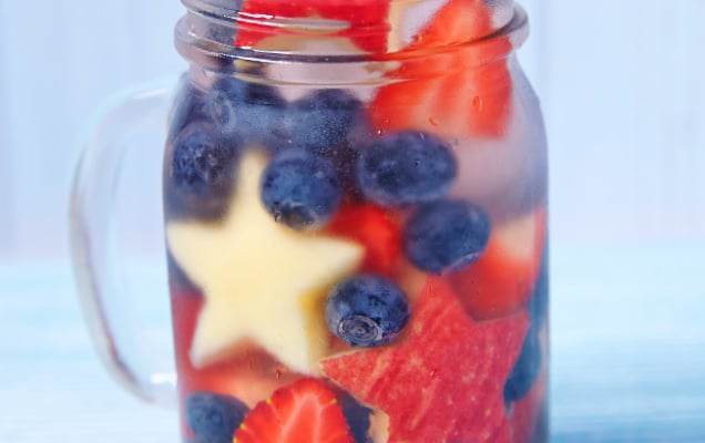 red white blue drink in a mason jar