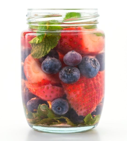 Strawberry Infused Water drink in a mason jar