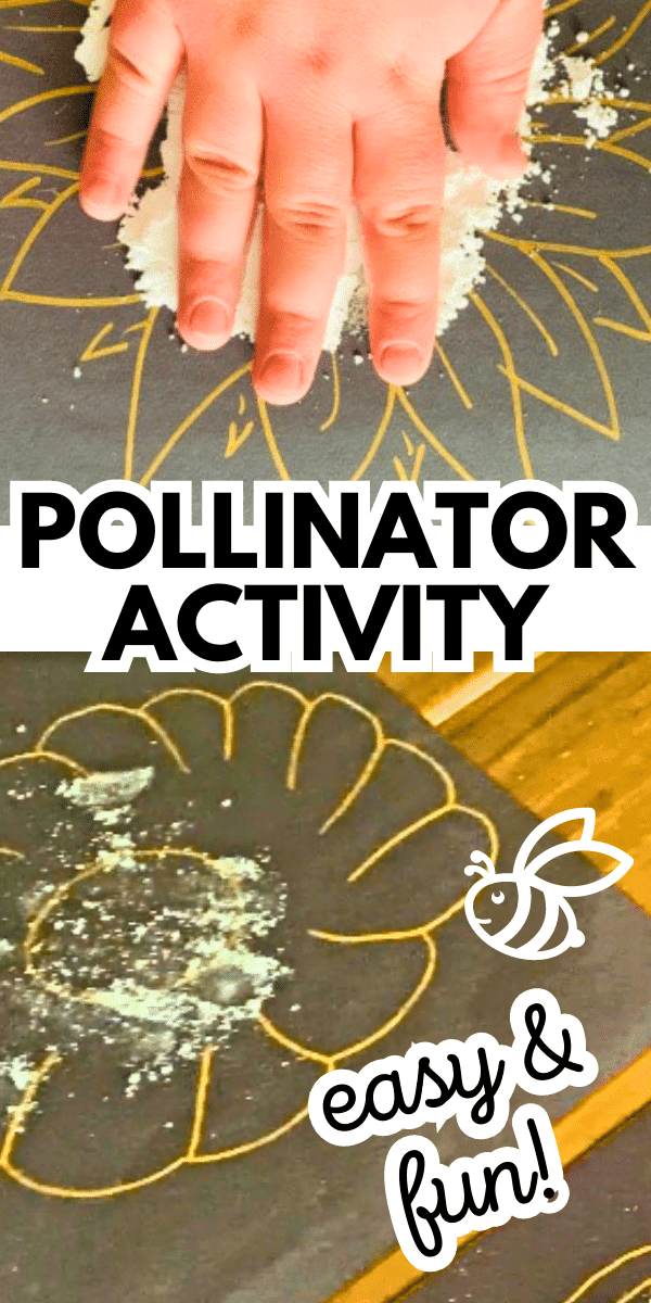 Bee and Pollinator Activities for Kids kids hands on black construction paper playing a pollination game