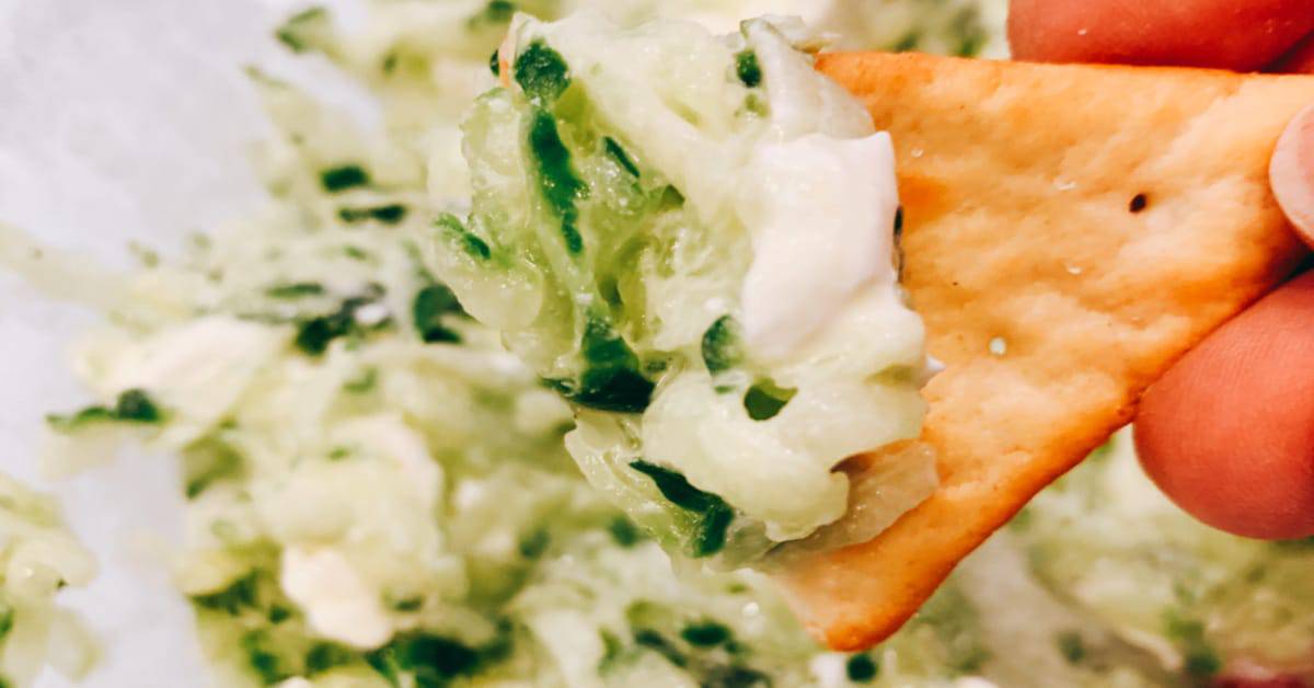 Cucumber Dip on a pita chip