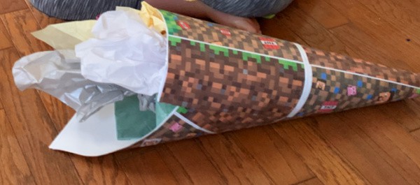 Minecraft First Day of School Cone Craft with Free Minecraft Printable  Wrapping Paper