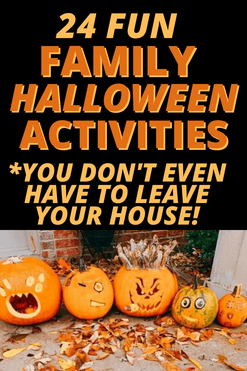 Fun Family Halloween Activities with no carve pumpkin and fall leaves