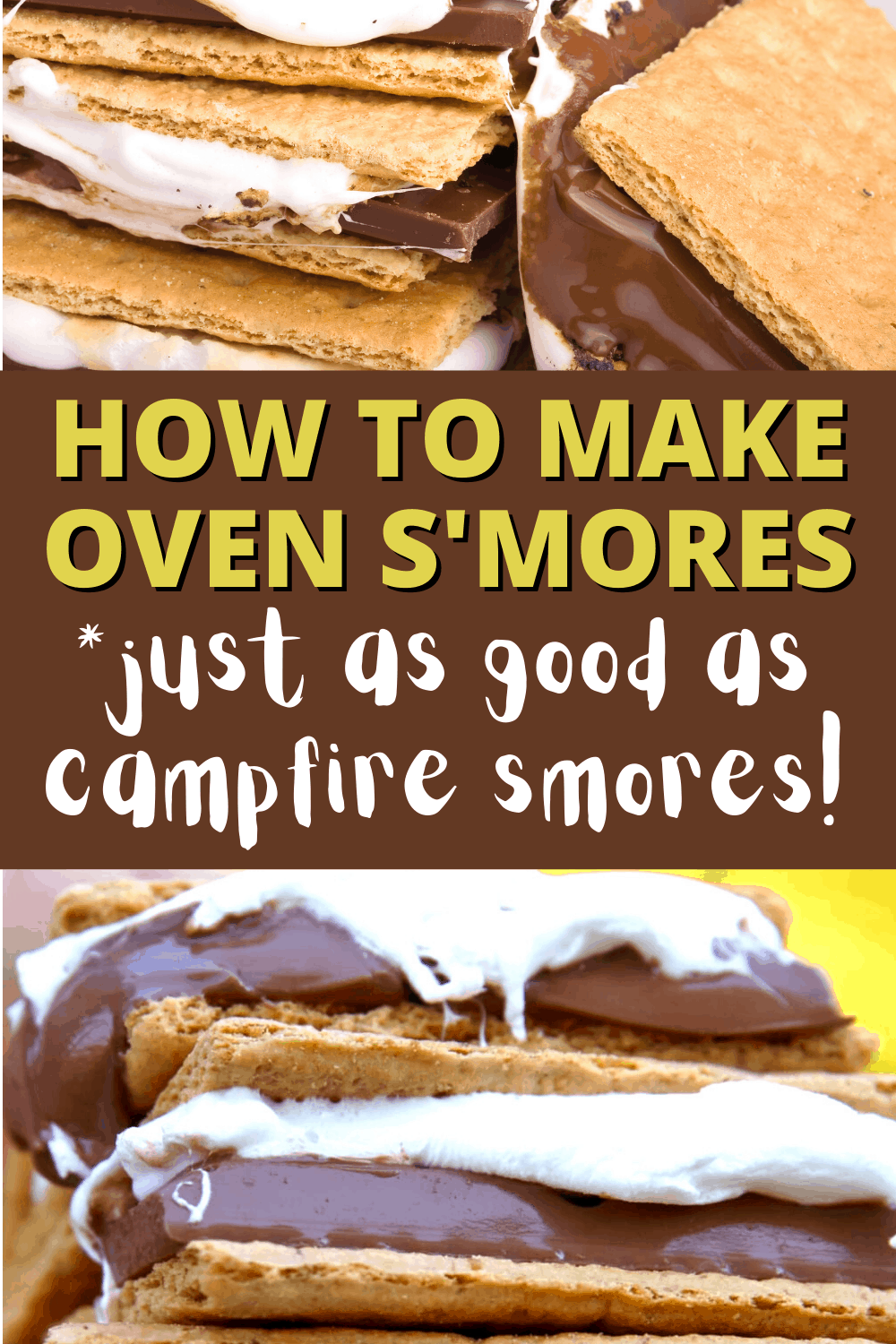 oven smores recipe - how to make smores in oven text over images of sheet pan smore recipes in oven