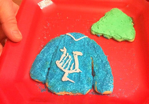 Cookie Swap Party Ideas Ugly Sweater Cookies (unique decorate cookies Christmas idea) blue Hanukkah ugly sweater cookie decorated