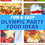 OLYMPIC PARTY FOOD IDEAS collage of olympic themed party foods red white and blue