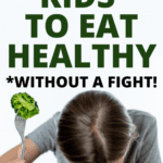HEALTHY EATING TIPS FOR KIDS child eating broccoli on fork with head on table