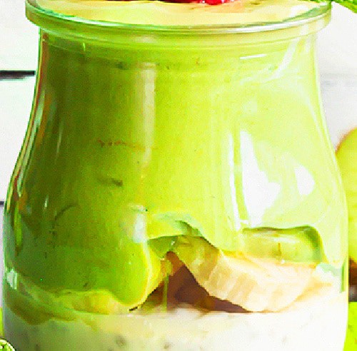 Green St Patricks Day Pudding Parfait recipe - green foods parfait in a jar