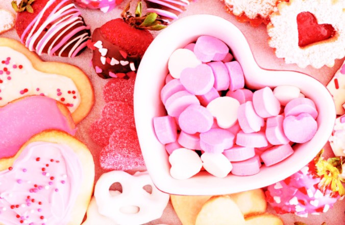 Valentine's Day Candy Charcuterie Board with valentine cookies and candies