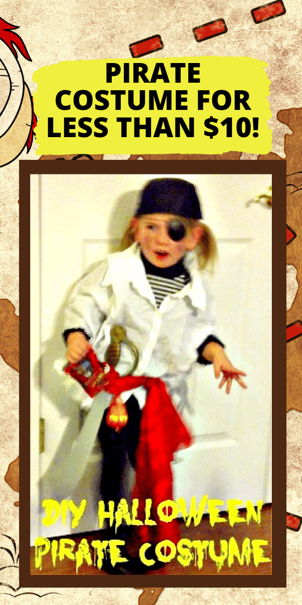 SIMPLE PIRATE COSTUMES FOR LESS THAN TEN DOLLARS homemade pirate costume on little girl on a pirate map background