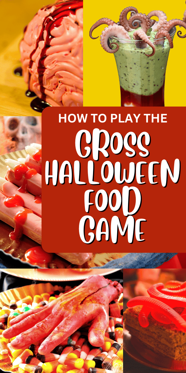 Halloween Gross Food Guessing Game Ideas Easy Halloween Game for Kids WITH TEXT OVER HALLOWEEN FOOD GAME PICTURES