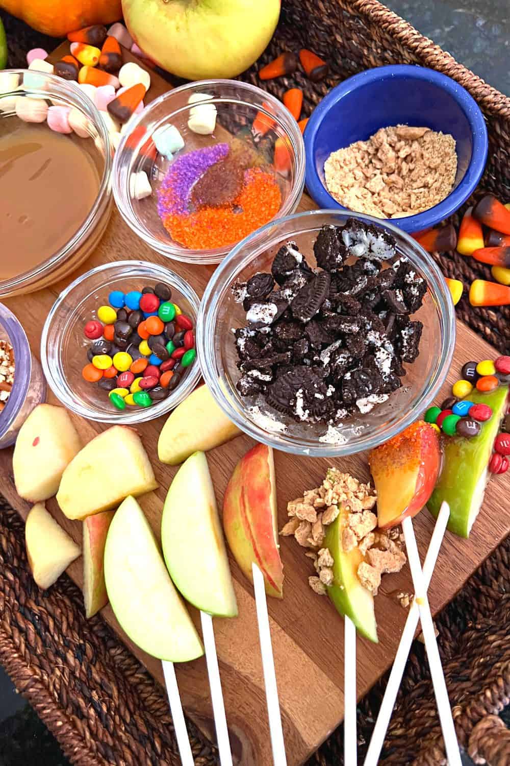 Fall Dessert Board With Caramel Apple Wedges on Sticks