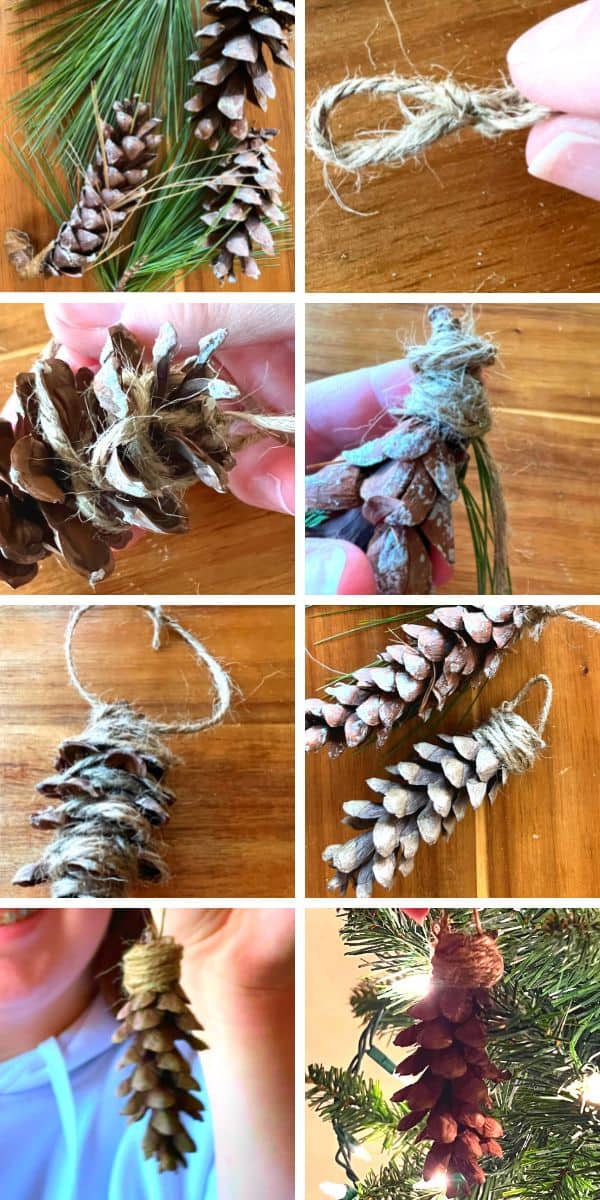 pinecone ornament craft step by step tutorial (using pine cones in crafts for holidays)