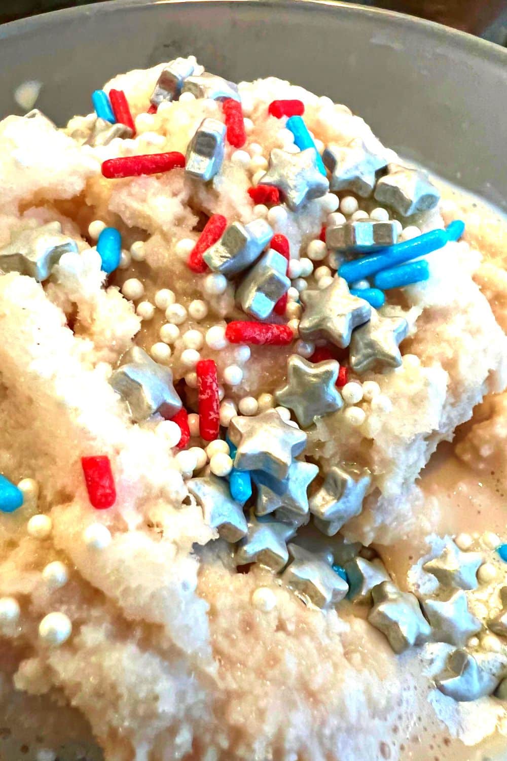 Snow Chocolate Ice Cream close up with colored sprinkle candies (Easy Snow Ice Cream Recipe)